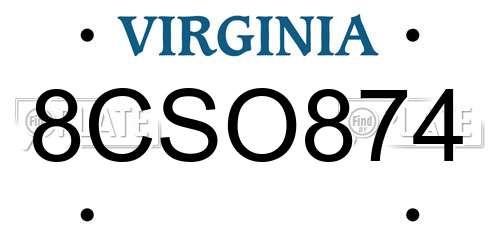 8CSO874 Virginia License Plate