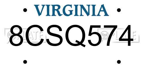 8CSQ574 Virginia License Plate