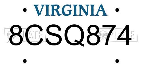 8CSQ874 Virginia License Plate