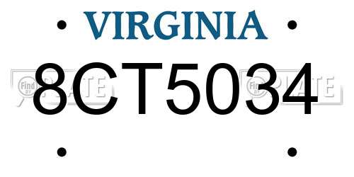 8CT5034 Virginia License Plate