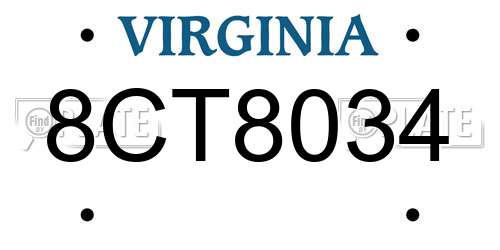 8CT8034 Virginia License Plate