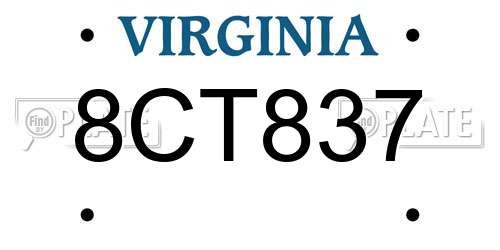 8CT837 Virginia License Plate