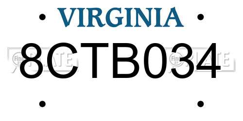 8CTB034 Virginia License Plate