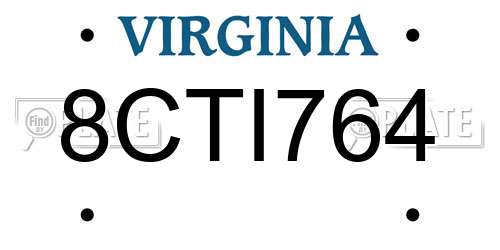 8CTI764 Virginia License Plate