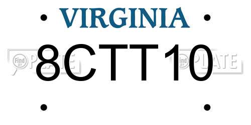 8CTT10 Virginia License Plate
