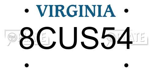 8CUS54 Virginia License Plate