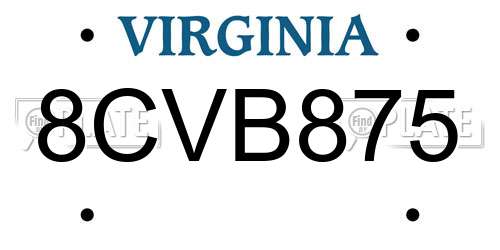 8CVB875 Virginia License Plate