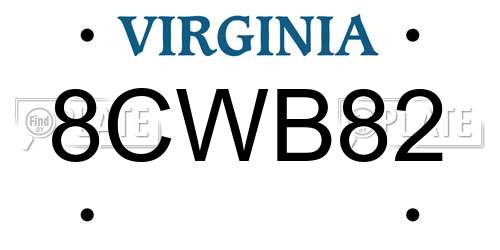 8CWB82 Virginia License Plate
