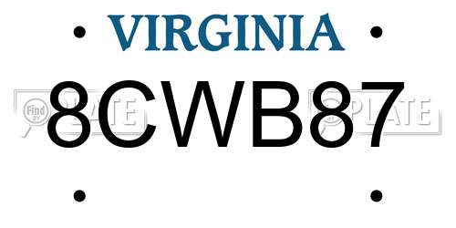 8CWB87 Virginia License Plate