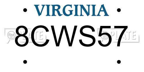 8CWS57 Virginia License Plate