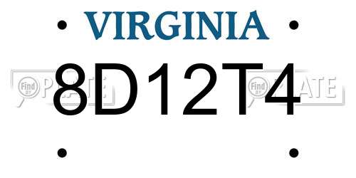 8D12T4 Virginia License Plate