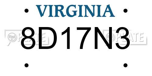 8D17N3 Virginia License Plate