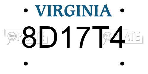 8D17T4 Virginia License Plate