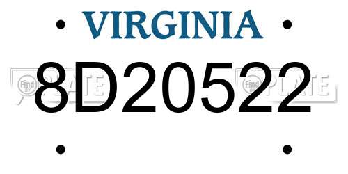 8D20522 Virginia License Plate