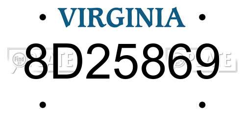 8D25869 Virginia License Plate