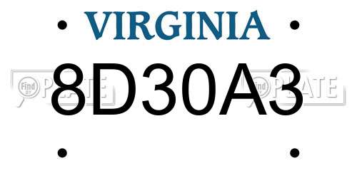 8D30A3 Virginia License Plate