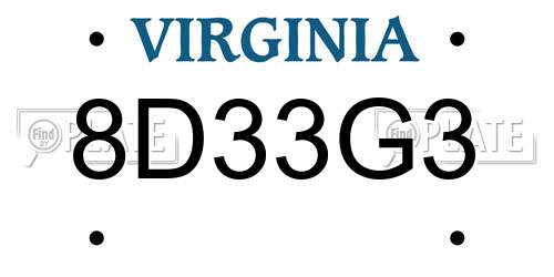 8D33G3 Virginia License Plate
