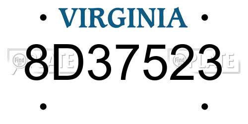 8D37523 Virginia License Plate