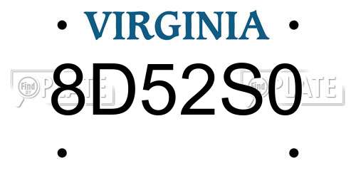 8D52S0 Virginia License Plate