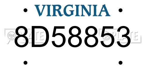 8D58853 Virginia License Plate
