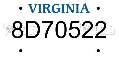8D70522 Virginia License Plate