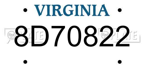 8D70822 Virginia License Plate