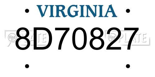 8D70827 Virginia License Plate
