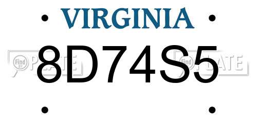 8D74S5 Virginia License Plate