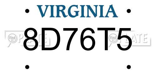 8D76T5 Virginia License Plate