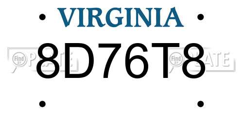 8D76T8 Virginia License Plate