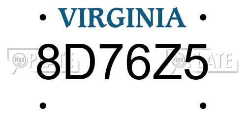 8D76Z5 Virginia License Plate