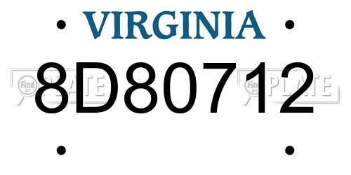 8D80712 Virginia License Plate