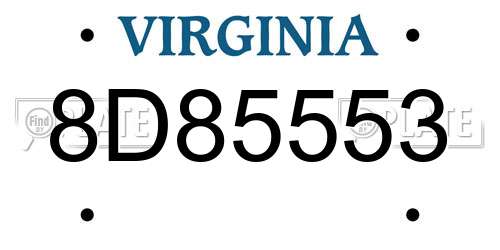 8D85553 Virginia License Plate