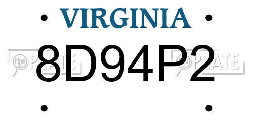8D94P2 Virginia License Plate