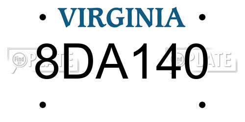 8DA140 Virginia License Plate