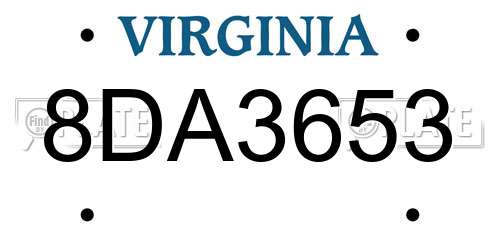8DA3653 Virginia License Plate