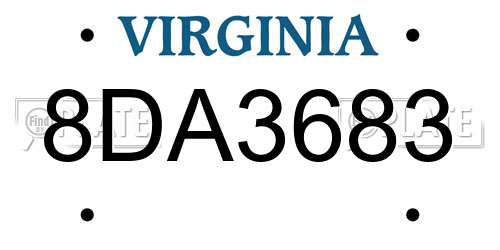 8DA3683 Virginia License Plate