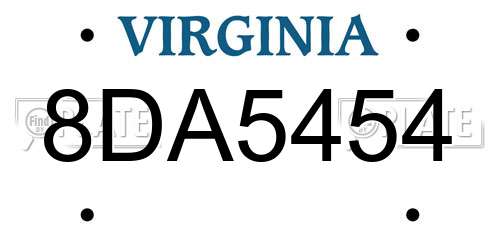 8DA5454 Virginia License Plate