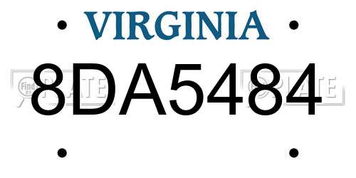 8DA5484 Virginia License Plate