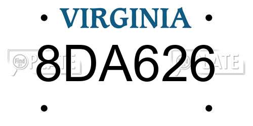 8DA626 Virginia License Plate