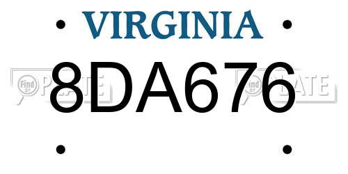 8DA676 Virginia License Plate