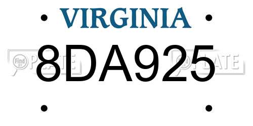 8DA925 Virginia License Plate