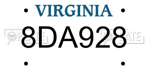 8DA928 Virginia License Plate