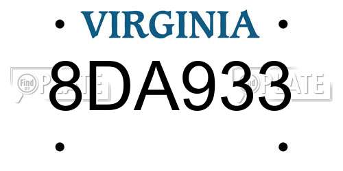 8DA933 Virginia License Plate