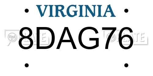 8DAG76 Virginia License Plate