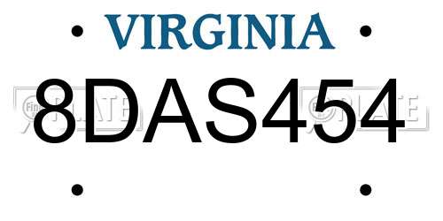 8DAS454 Virginia License Plate