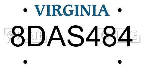 8DAS484 Virginia License Plate