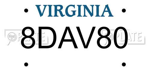 8DAV80 Virginia License Plate