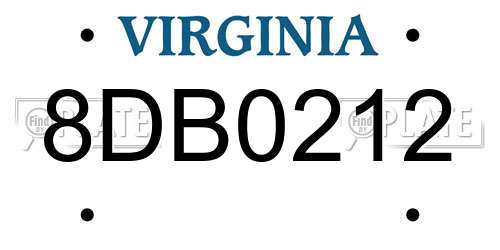 8DB0212 Virginia License Plate