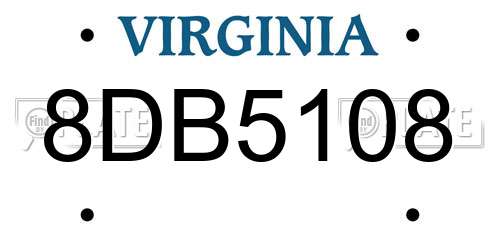 8DB5108 Virginia License Plate